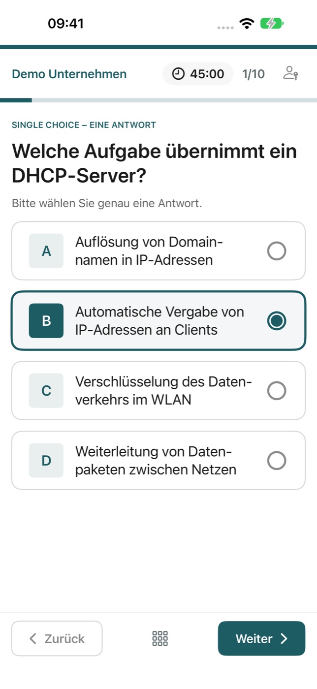 Dieselbe Testfrage auf dem iPhone im Hochformat.